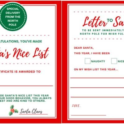 Send a special Letter to Santa. Have your child write a letter to santa with their wish list. What a special holiday tradition for kids to fill out and send. Give your kids a special certificate from the North Pole saying they've made the nice list this year because of their good behavior.