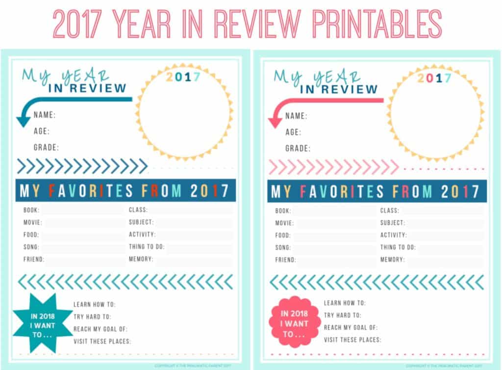 Free kids printable Year in Review for kids to fill out. Fun family activity for New Year's Eve to reminisce about the year and set goals for the new year. Precious keepsake to pull out in future years and see how each of your children has grown and changed. 
