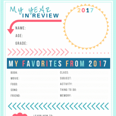 Free kids printable Year in Review to fill out. What a fun family activity to do on New Year's Eve. Reminisce about the year and set goals for the new year. Precious keepsake to pull out later in life and see how each of your children has grown and changed.