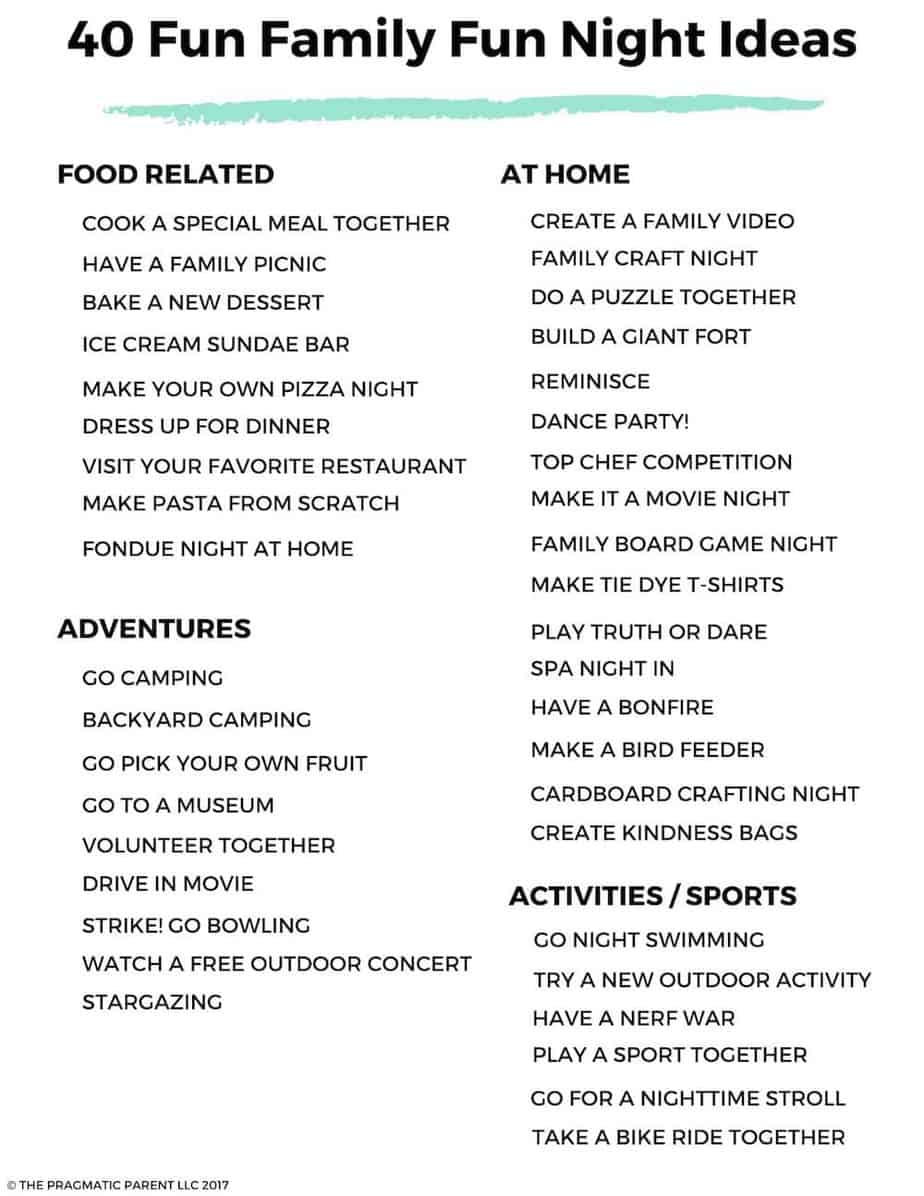 40 Family fun night ideas for kids and families to try. The best ideas to help you have fun together as a family, and the importance of regular family connection.