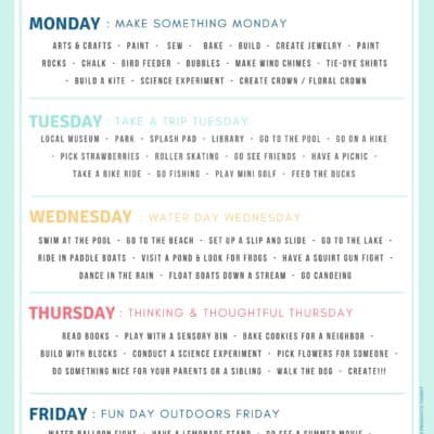 Creating a Summer Schedule for Kids Free Printable