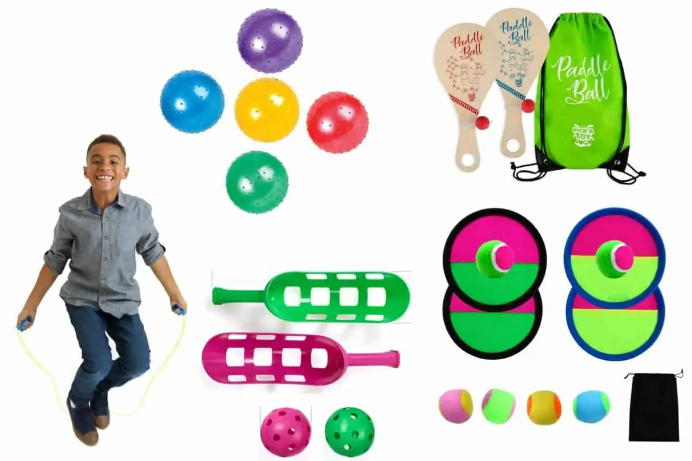 Sports and active-play toy alternatives for kids' party goody bags.